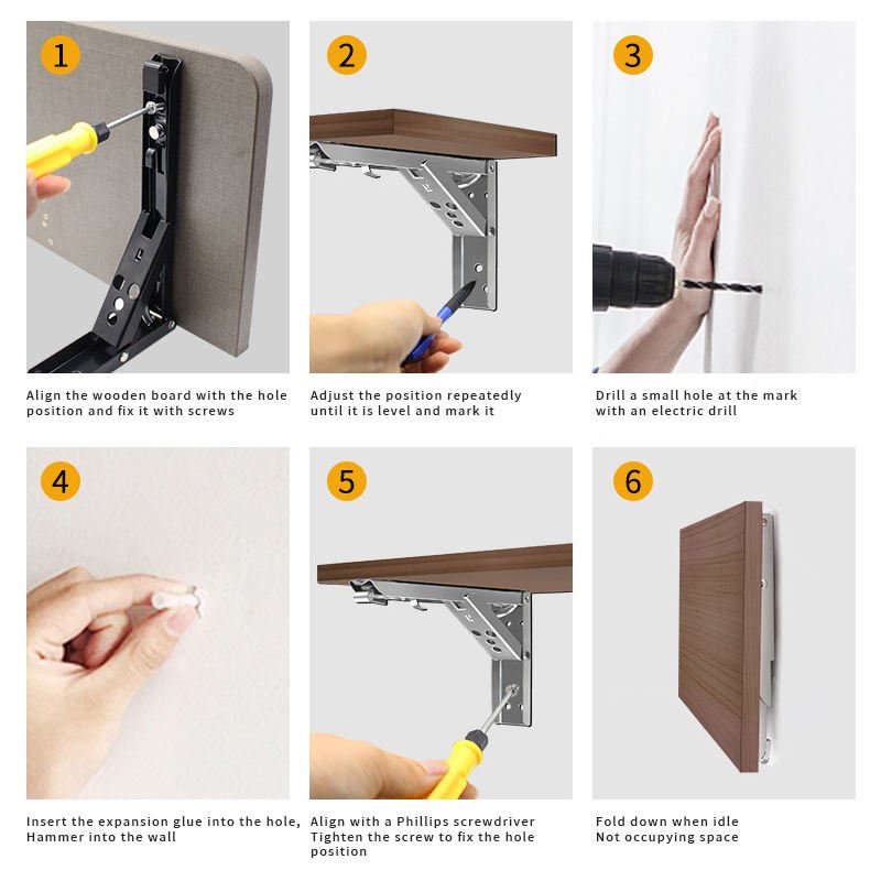 GQK Wholesale Furniture Hardware Custom Floating Stainless Steel L Corner Bracket Mounting Folding Shelf Wall Brackets