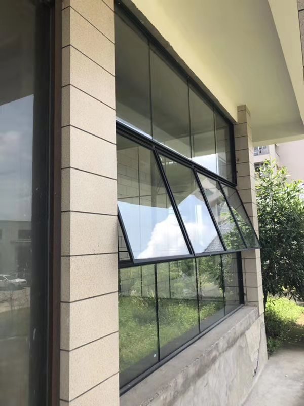 China supplier customized size powder coating wrought iron designs windows and doors double tempered large glass awning window