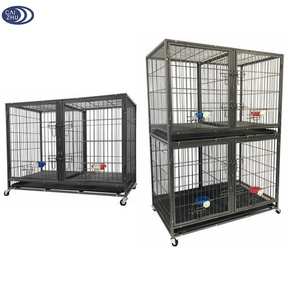Wholesale Customized Heavy Duty 44'' Stackable Pet Cage for Cats/Dogs with Divider and Water Bowls With Wheel