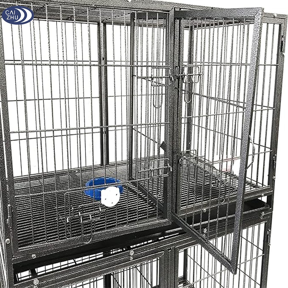 Wholesale Customized Heavy Duty 44'' Stackable Pet Cage for Cats/Dogs with Divider and Water Bowls With Wheel