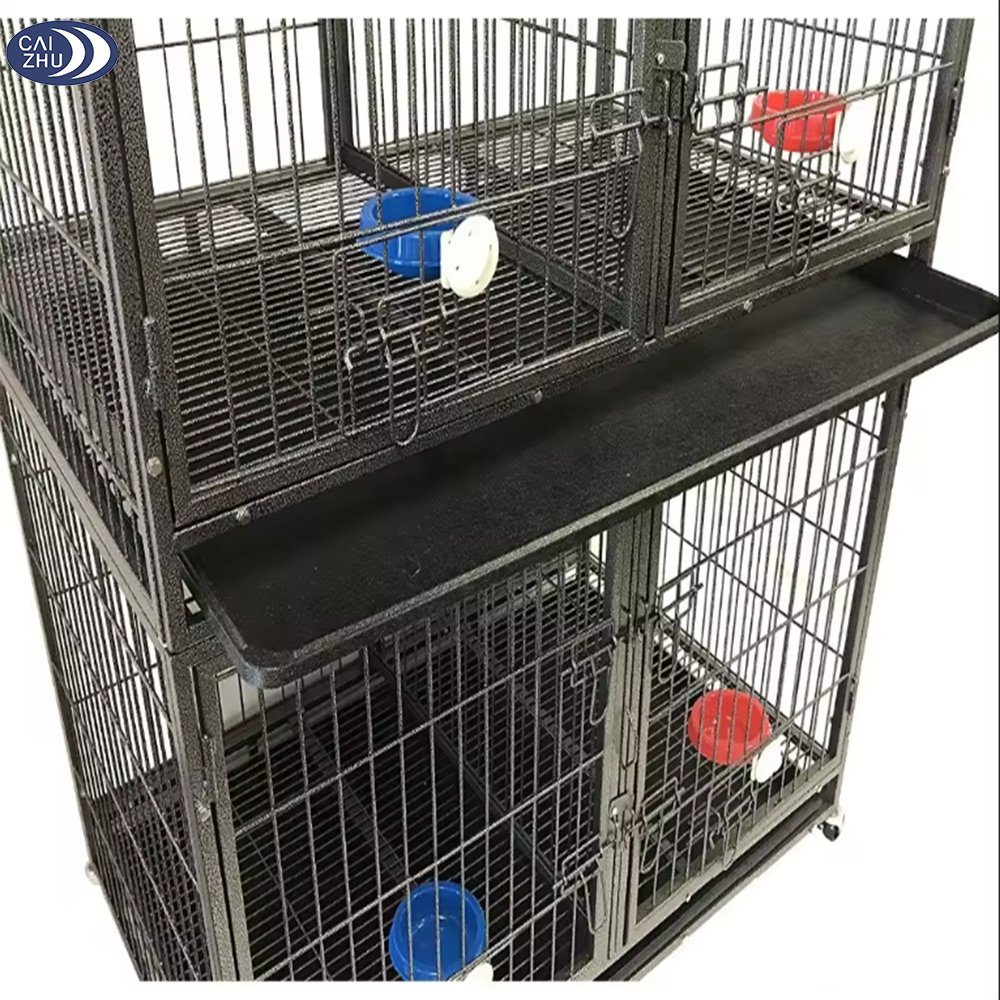 Wholesale Customized Heavy Duty 44'' Stackable Pet Cage for Cats/Dogs with Divider and Water Bowls With Wheel