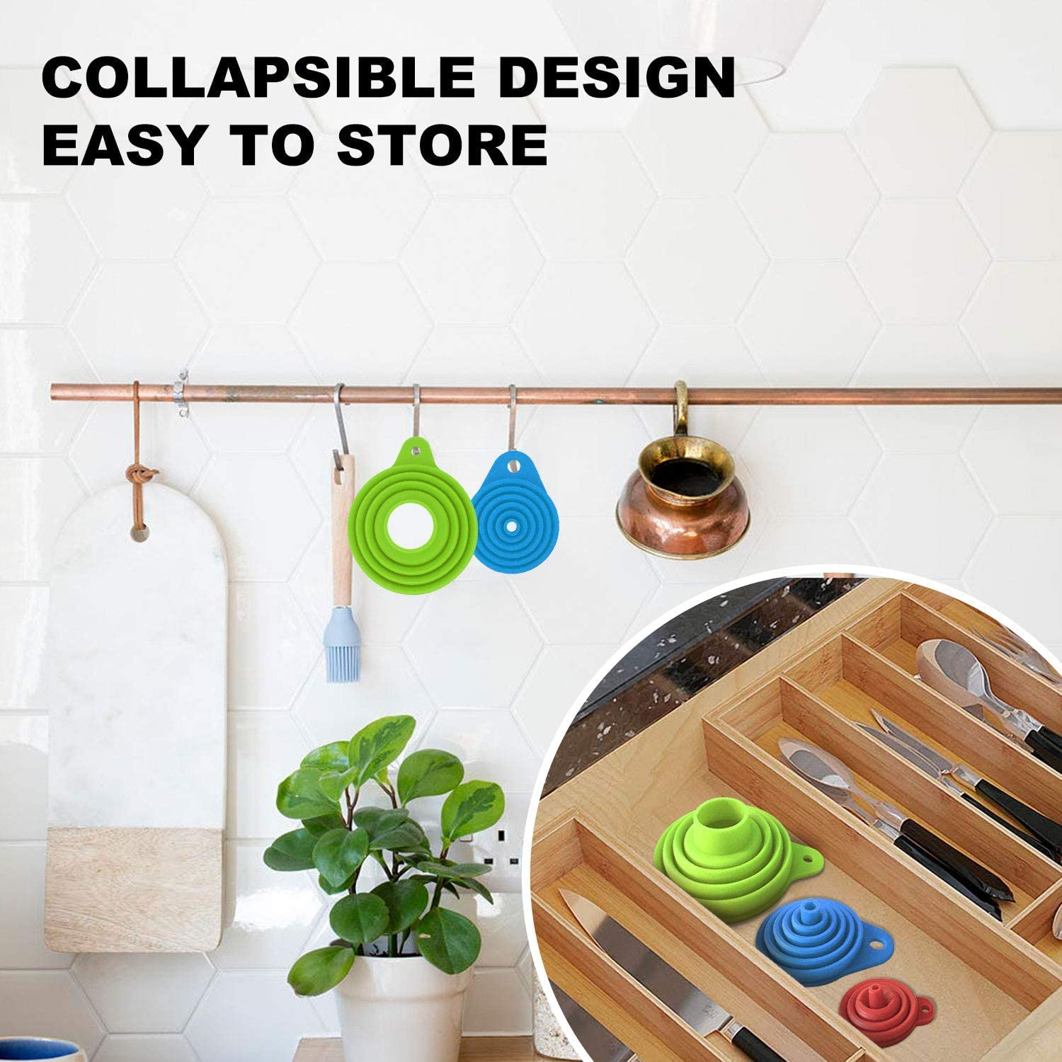 Food Grade Silicone Collapsible Funnel for Kitchen Use Funnels for Convenient Liquid Powder Transfer Utensils Type Skimmer