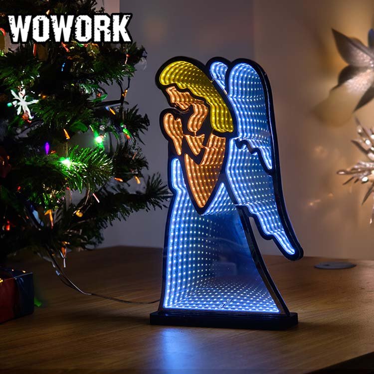 2024 WOWORK restaurants christmas tree infinity mirror abyss lights with 5v battery driven for xmas decoration