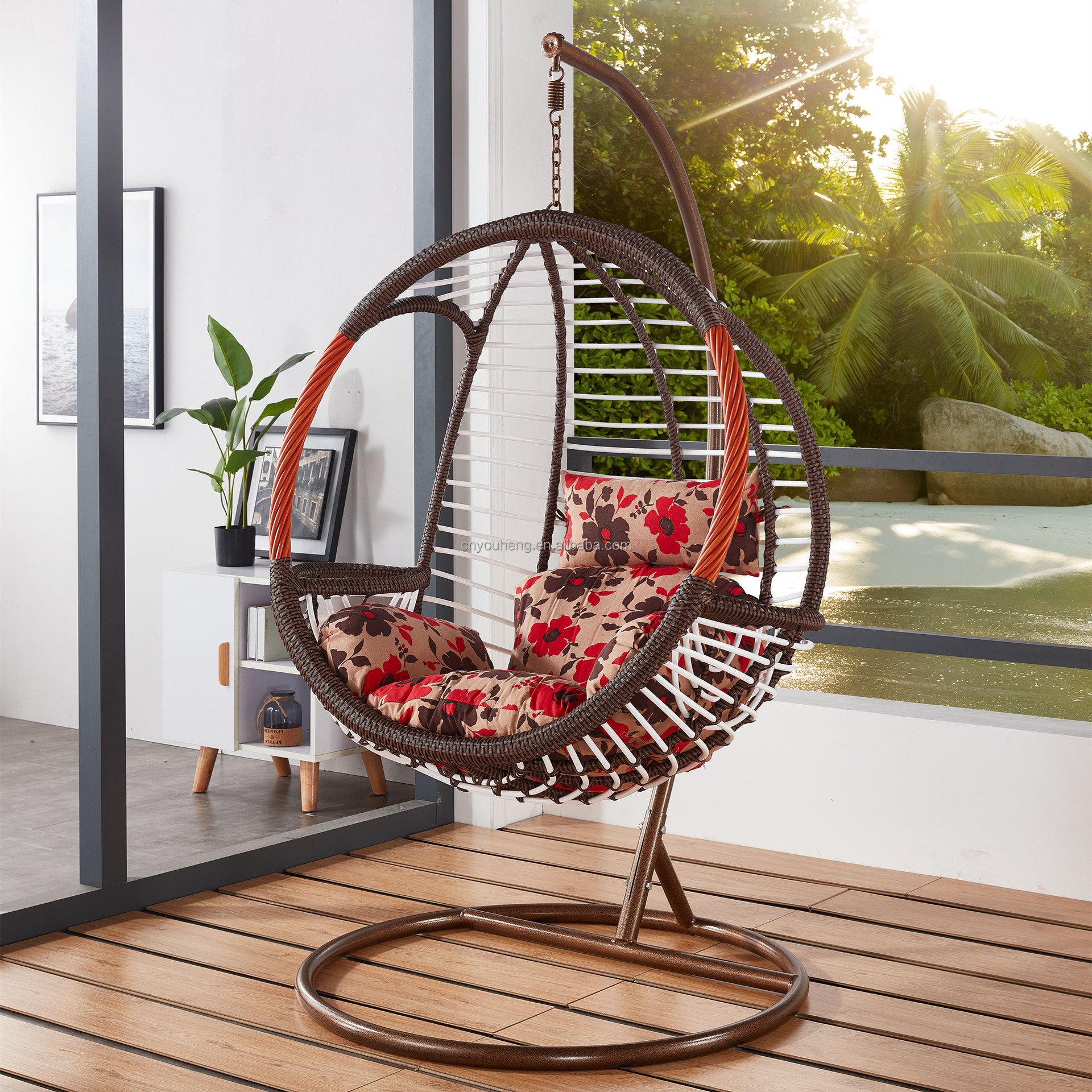 Wrought iron outdoor balcony moon rattan patio full set including rattan swing hanging patio swings chair outdoor
