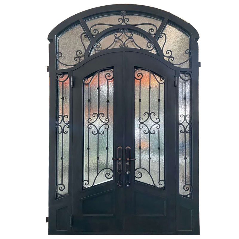High Quality Luxury Design Front Other Exterior Security Doors Double French Wrought Iron Glass Doors For Homes