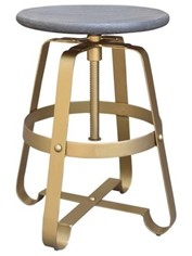 Smoke Grey Sand Blasted Mango Wood Top and Gold Powder Coated Metal Finish Base Adjustable Height Stool for Home Hotel and Bar