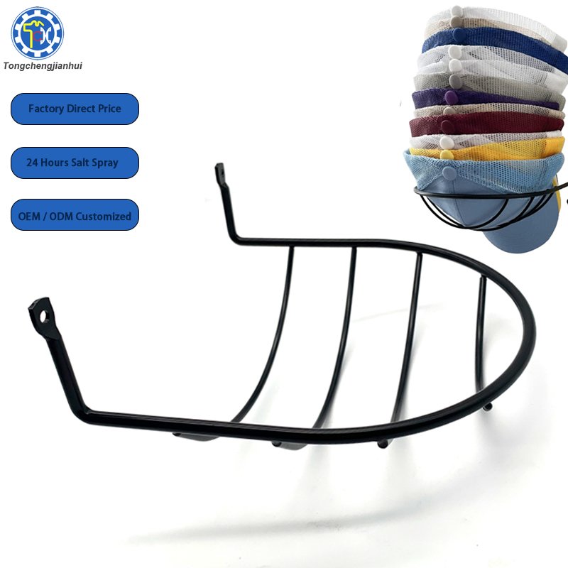 Wall Mounted Design Heavy Duty Powder Coated Wrought Iron Metal Wire Bent Forming and Welding Spring Rack For Cap Holder