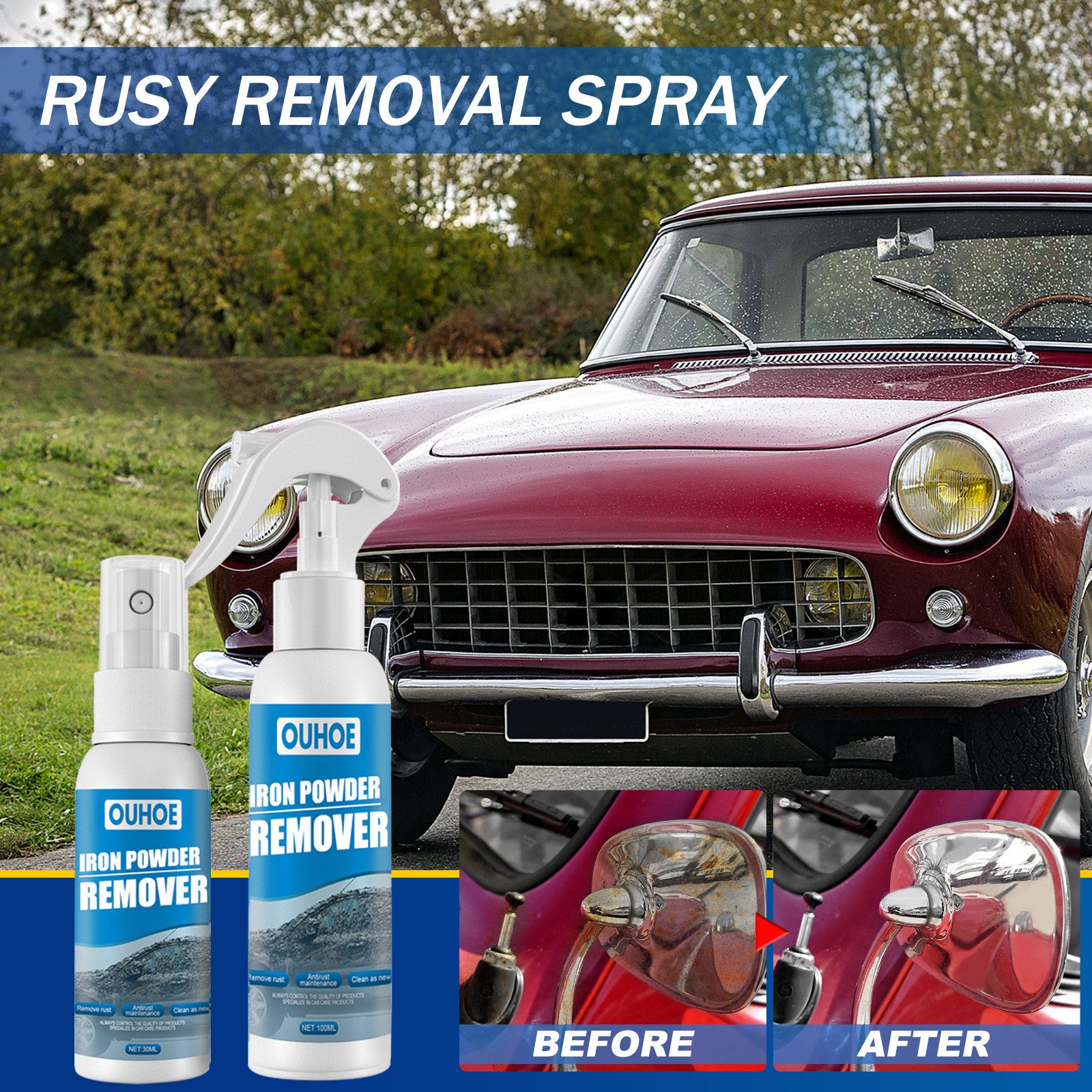 OUHOE Hot Selling Wholesale Liquid Polishing Iron Rust Remover Detergent Spray Car Automotive Stain Cleaning Spray