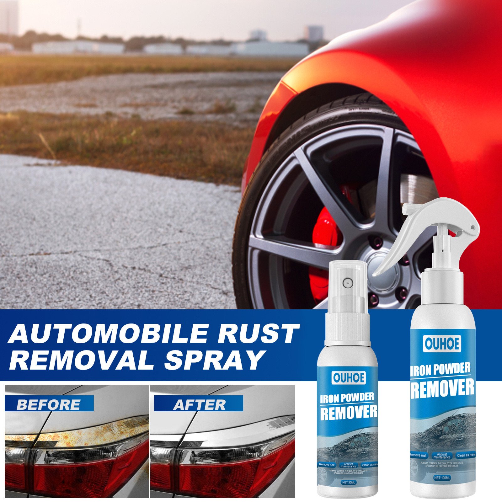 OUHOE Hot Selling Wholesale Liquid Polishing Iron Rust Remover Detergent Spray Car Automotive Stain Cleaning Spray