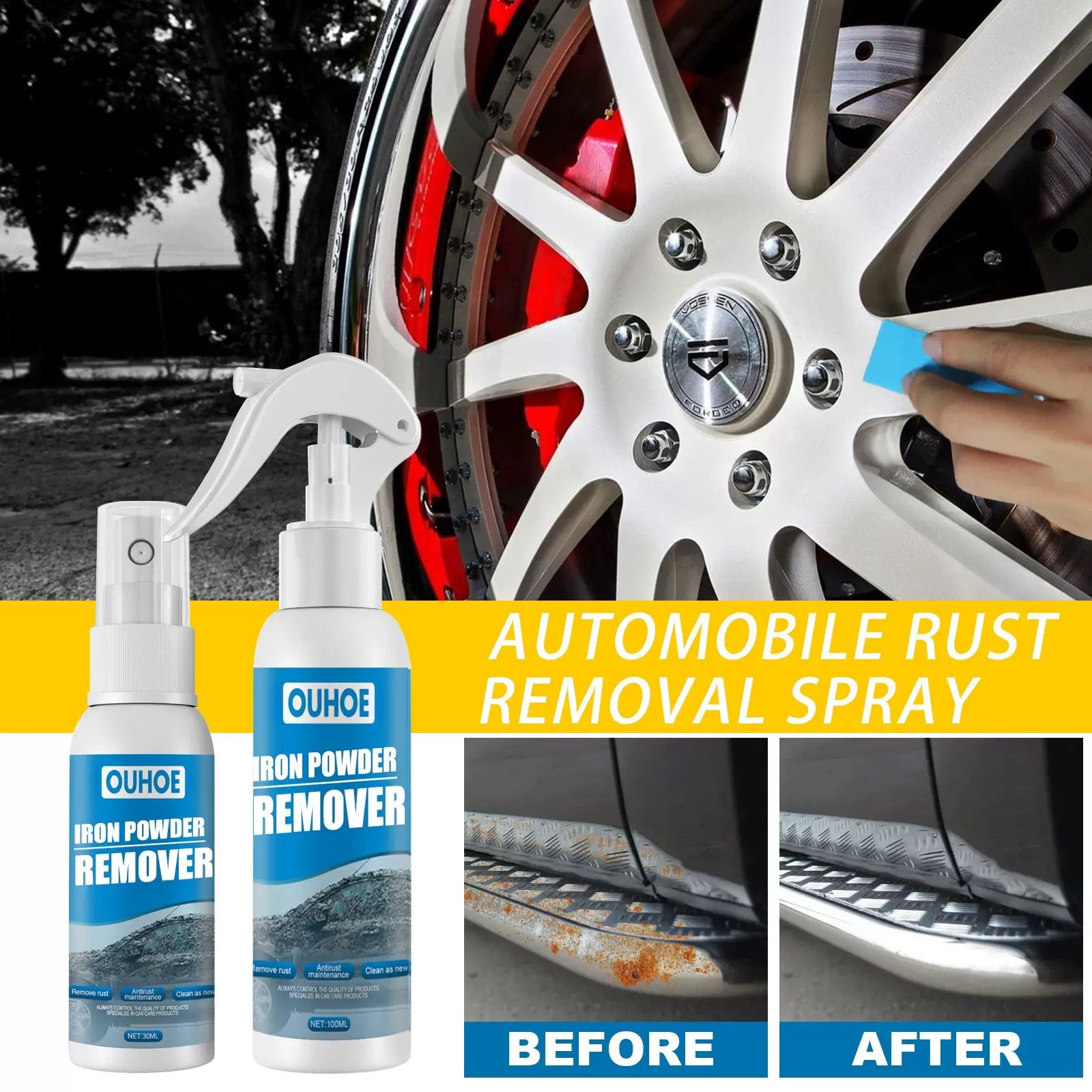 OUHOE Hot Selling Wholesale Liquid Polishing Iron Rust Remover Detergent Spray Car Automotive Stain Cleaning Spray