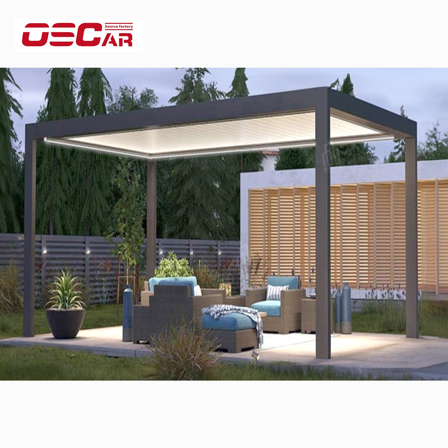 Install Easily Outdoor Waterproof Aluminum Pergola Motorized Roof Retractable Adjustable Louvered Roof Bioclimatic Pergola
