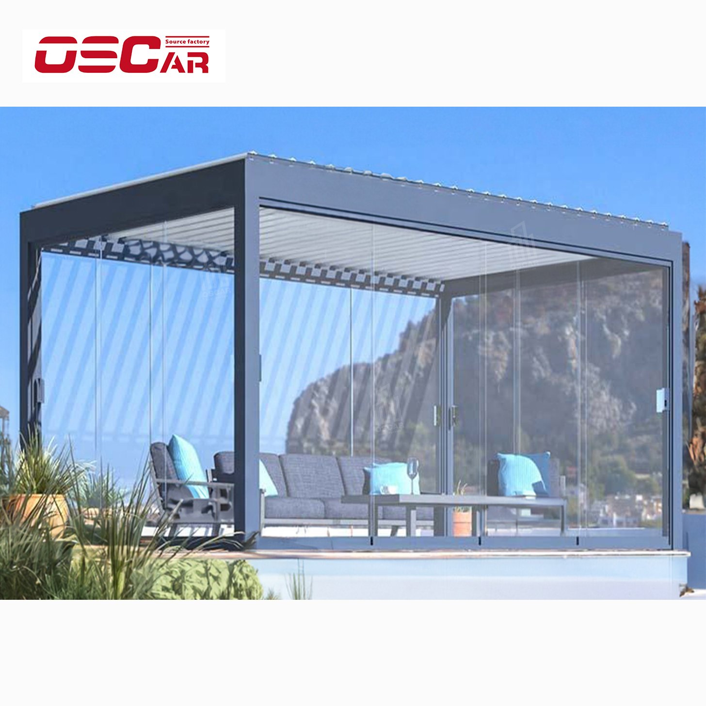 Install Easily Outdoor Waterproof Aluminum Pergola Motorized Roof Retractable Adjustable Louvered Roof Bioclimatic Pergola