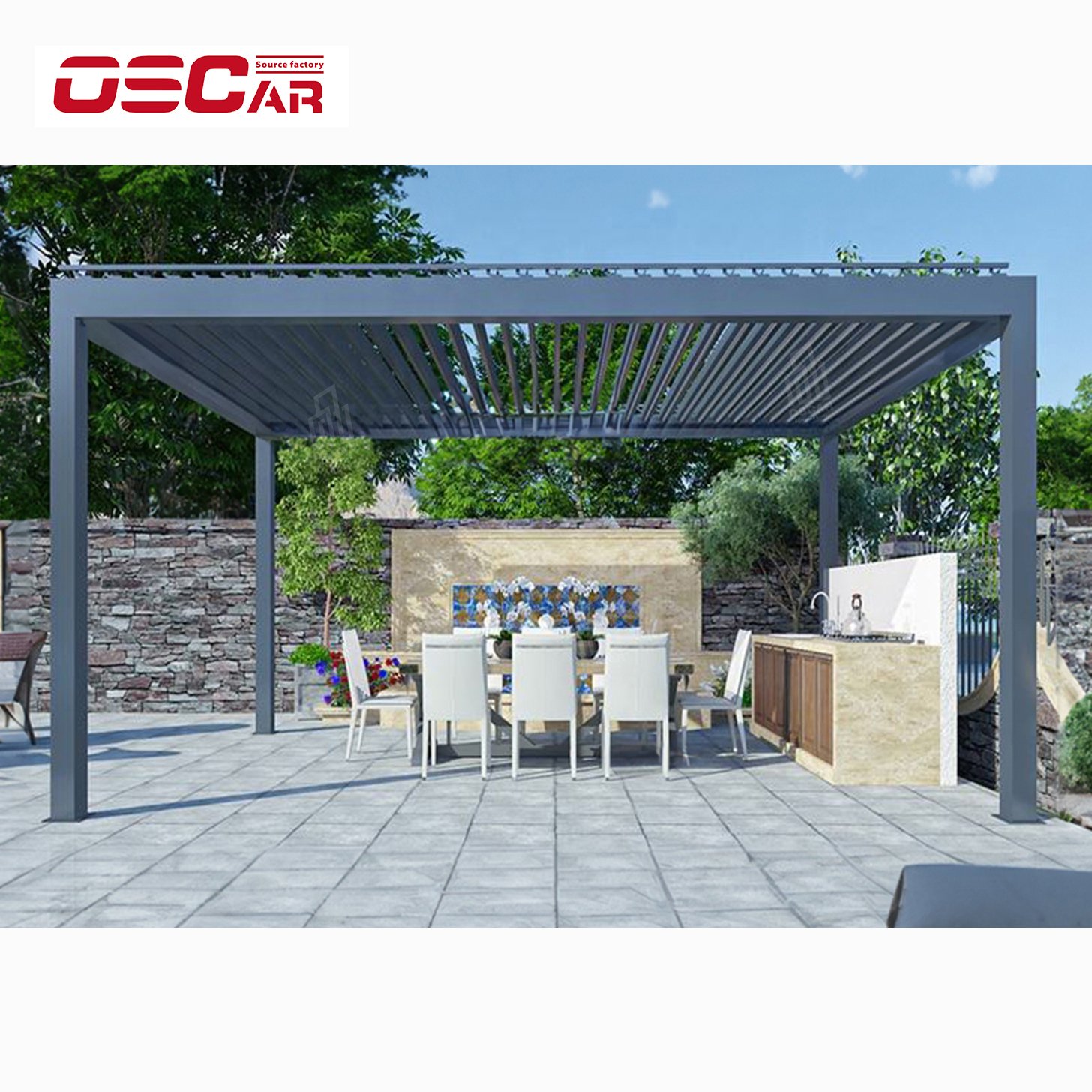 Install Easily Outdoor Waterproof Aluminum Pergola Motorized Roof Retractable Adjustable Louvered Roof Bioclimatic Pergola