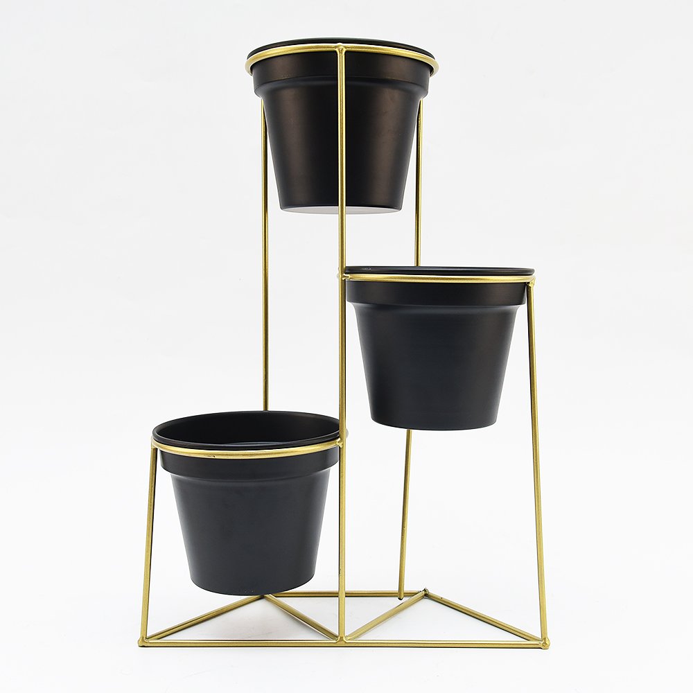 Custom Outdoor Garden Tiered Iron Flower Plant Pot Stand With 3 Flower Pot