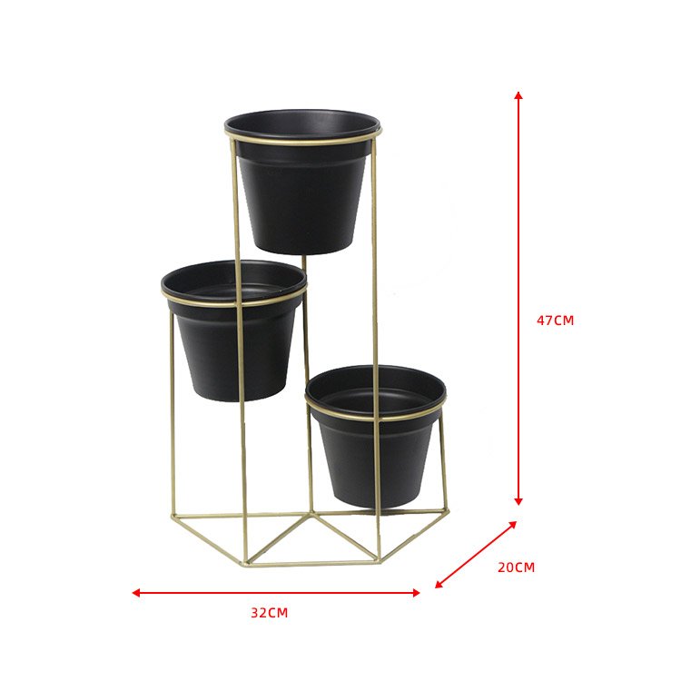 Custom Outdoor Garden Tiered Iron Flower Plant Pot Stand With 3 Flower Pot