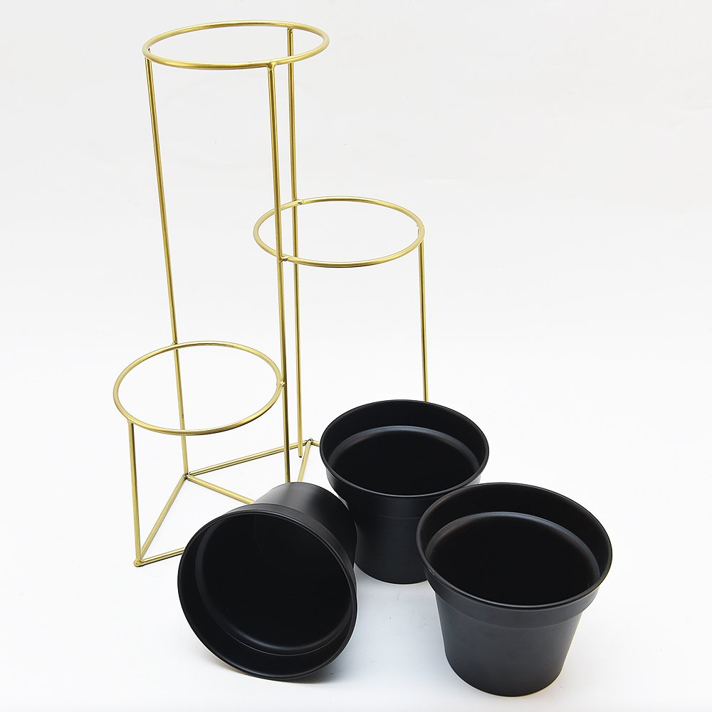 Custom Outdoor Garden Tiered Iron Flower Plant Pot Stand With 3 Flower Pot