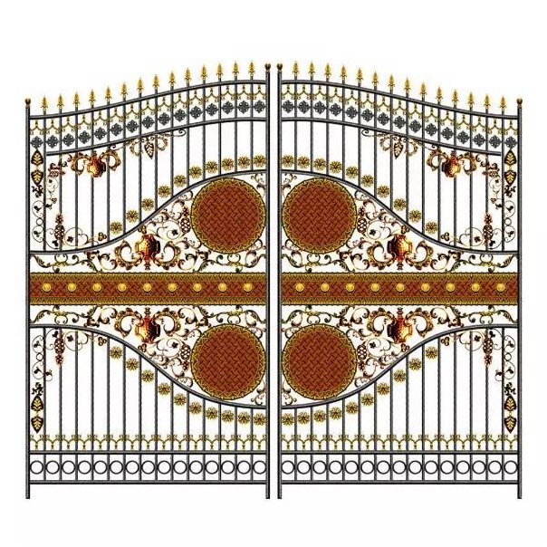 Driveway Wrought Iron Gate Outdoor Unbreakable Elegant Main Frame Double Door Iron Gates