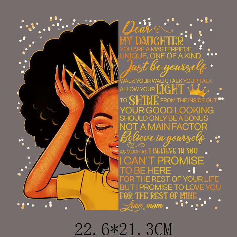Custom ready to press Fashion and beautiful black girl Heat Transfer Sticker Clothes wreath Iron on transfer for clothing