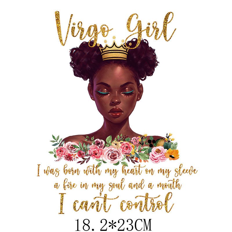 Custom ready to press Fashion and beautiful black girl Heat Transfer Sticker Clothes wreath Iron on transfer for clothing
