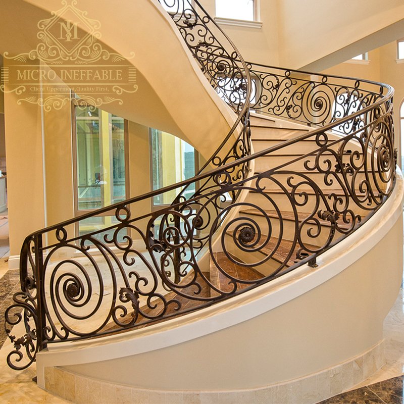 Hotel Luxury Splendid Style Double Staircase Anti-Corrosion Stainless Cast Iron Handrails Luxury Iron Stair Railing