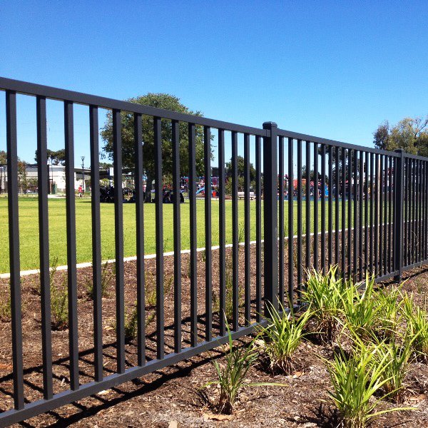 Best price steel picket fence new design wrought iron metal fence flat top black powder coated steel fence panel for selling