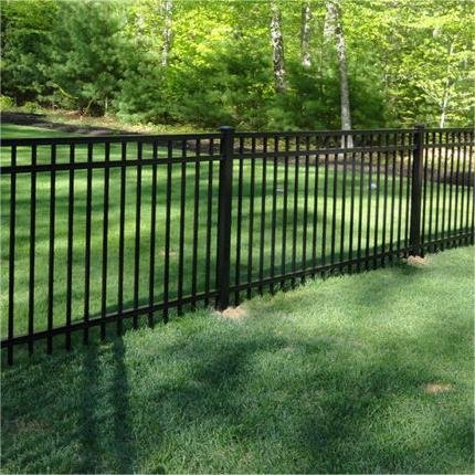 Best price steel picket fence new design wrought iron metal fence flat top black powder coated steel fence panel for selling