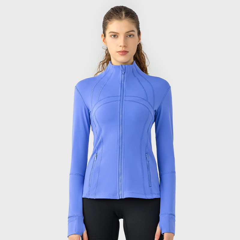 Wholesale high-quality zipper sports women yoga jacket fitness nylon spandex 4 way stretch high elastic long-sleeved tops