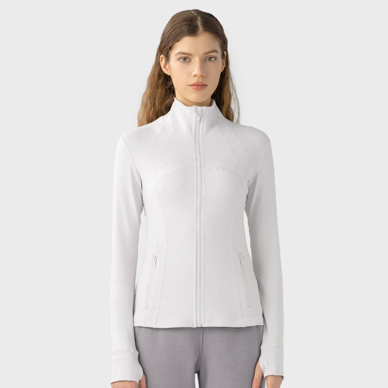 Wholesale high-quality zipper sports women yoga jacket fitness nylon spandex 4 way stretch high elastic long-sleeved tops