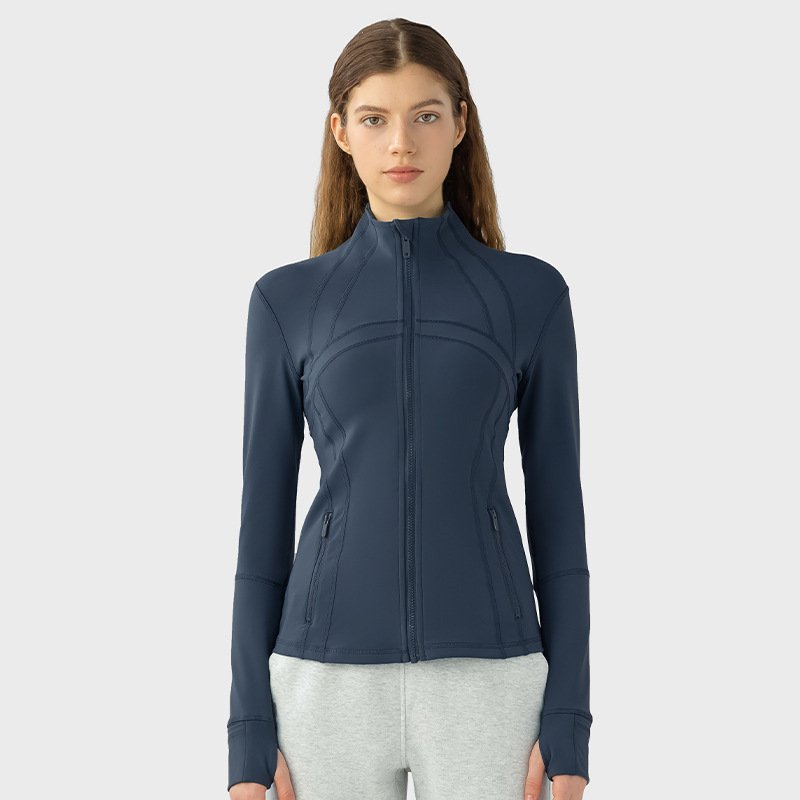 Wholesale high-quality zipper sports women yoga jacket fitness nylon spandex 4 way stretch high elastic long-sleeved tops