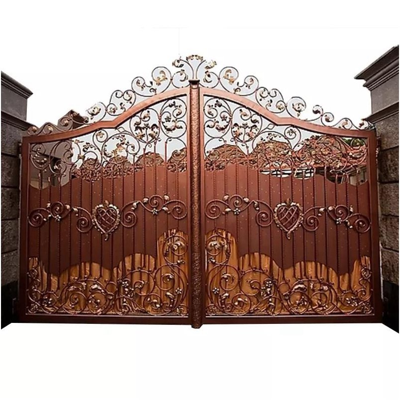 Double Door Wrought Iron Gate Galvanized Main Frame Elegant Outdoor Iron Main Gate Designs