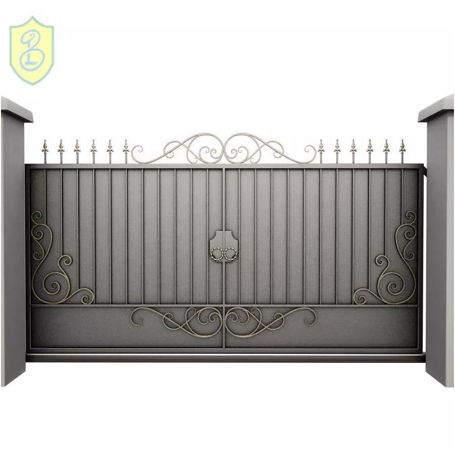 Double Door Wrought Iron Gate Galvanized Main Frame Elegant Outdoor Iron Main Gate Designs