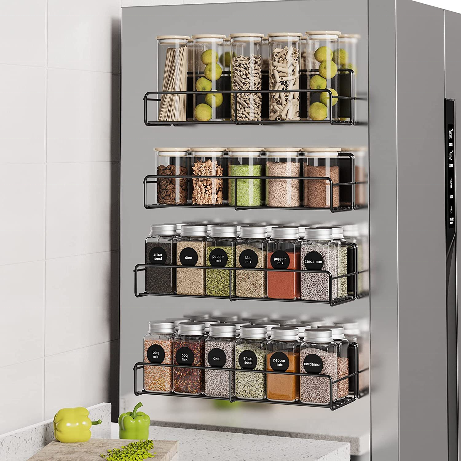 Kitchen No Punching Wall-Mounted Shelves Storage Rack Fridge Magnetic Spice Rack Organizer