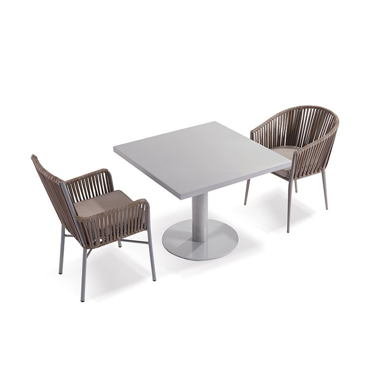 Heavy Iron Square Metal HPL Table for Outdoor Indoor Use Bistro Restaurant Dining Table with Solid Pedestal for Coffee Shops