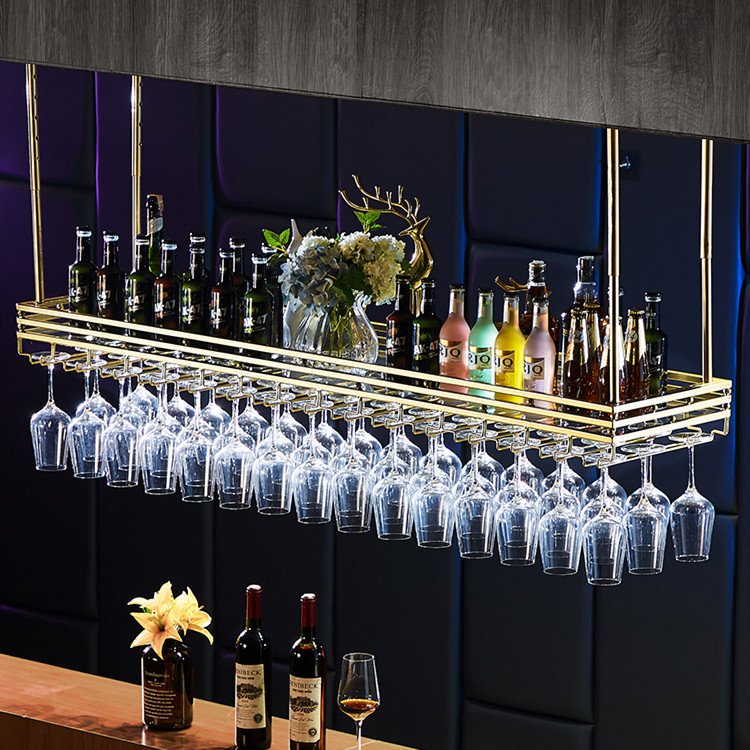 Customizable hanging wine rack restaurant cup storage holders & racks metal bar glass wine racks