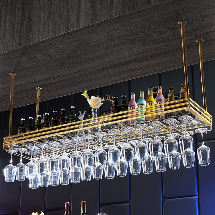 Customizable hanging wine rack restaurant cup storage holders & racks metal bar glass wine racks