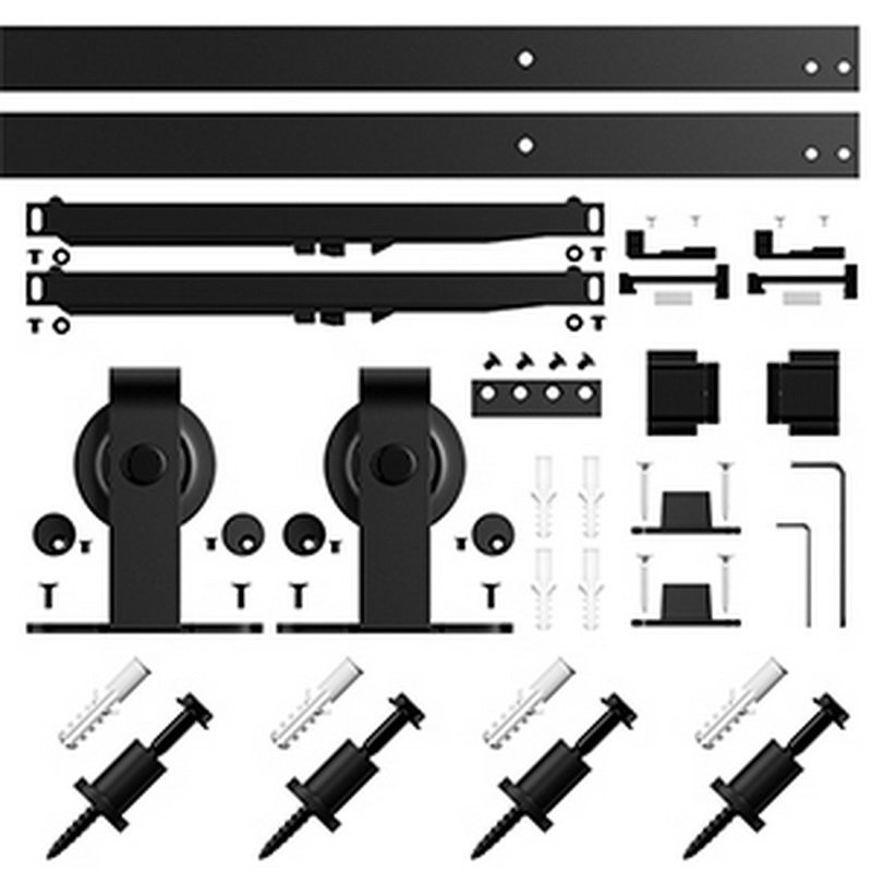 French Style Steel Iron Metal Glass Sliding Steel Door Black Framed Barn Door Panel with Barn Door Hardware Kit