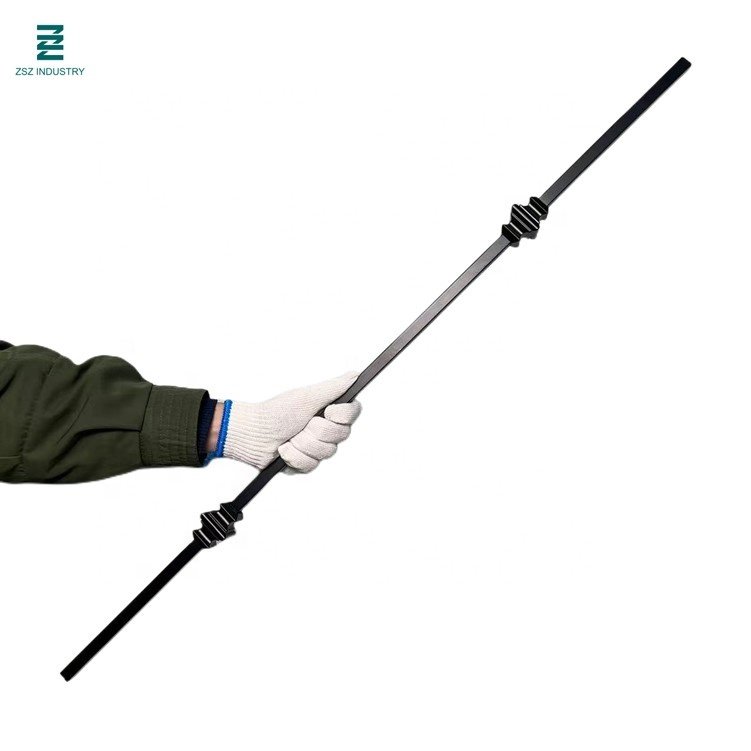 New Design 1/2" 36" Length Matt Black Square Landing Double Knuckle Wrought Iron Baluster Solid Metal Stair Spindle