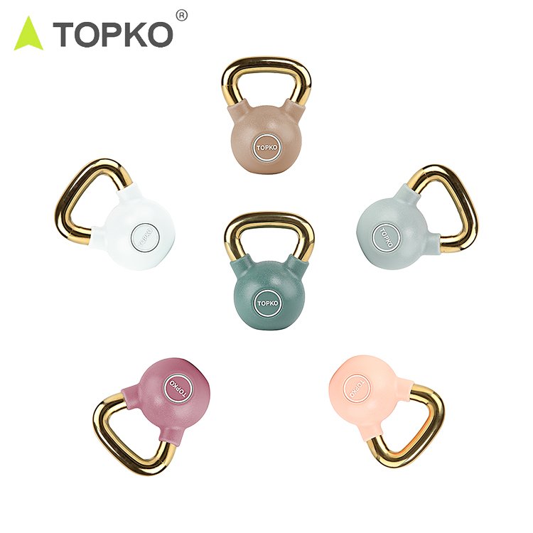 TOPKO gym fitness custom logo weights gold grip pesas rusas competition personalizado cast iron power coated kettlebell