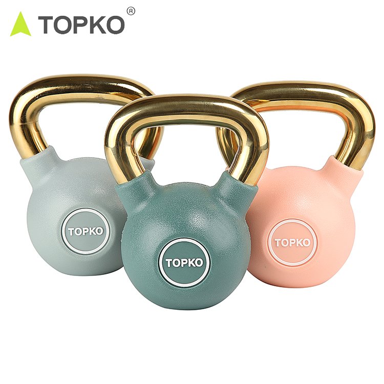TOPKO gym fitness custom logo weights gold grip pesas rusas competition personalizado cast iron power coated kettlebell