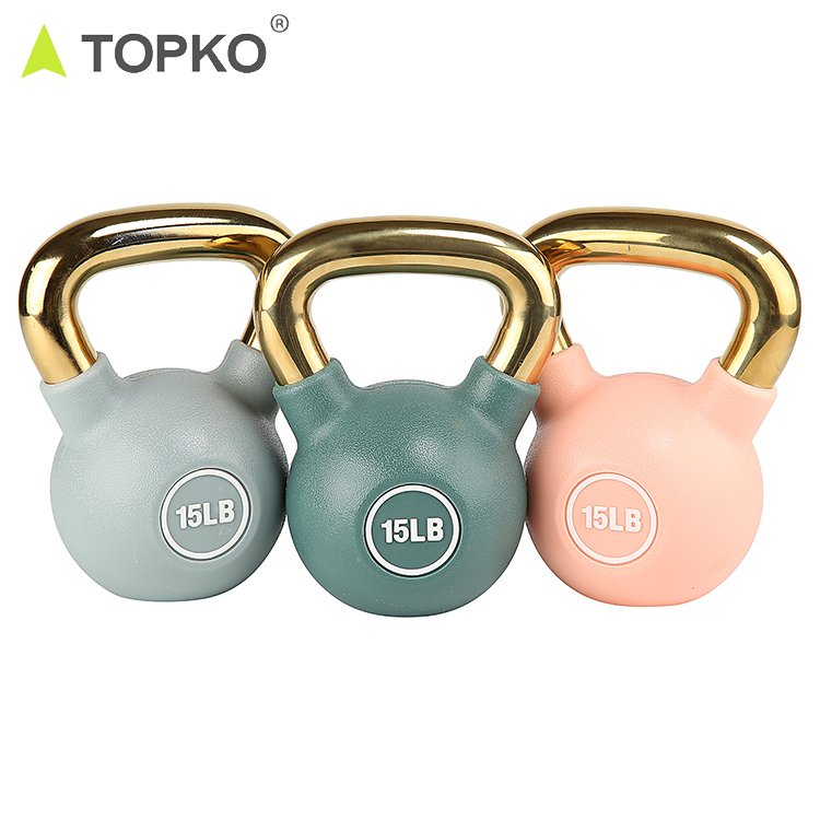 TOPKO gym fitness custom logo weights gold grip pesas rusas competition personalizado cast iron power coated kettlebell