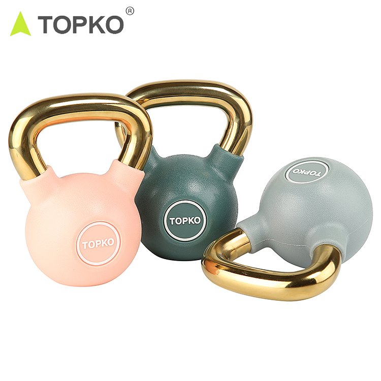 TOPKO gym fitness custom logo weights gold grip pesas rusas competition personalizado cast iron power coated kettlebell