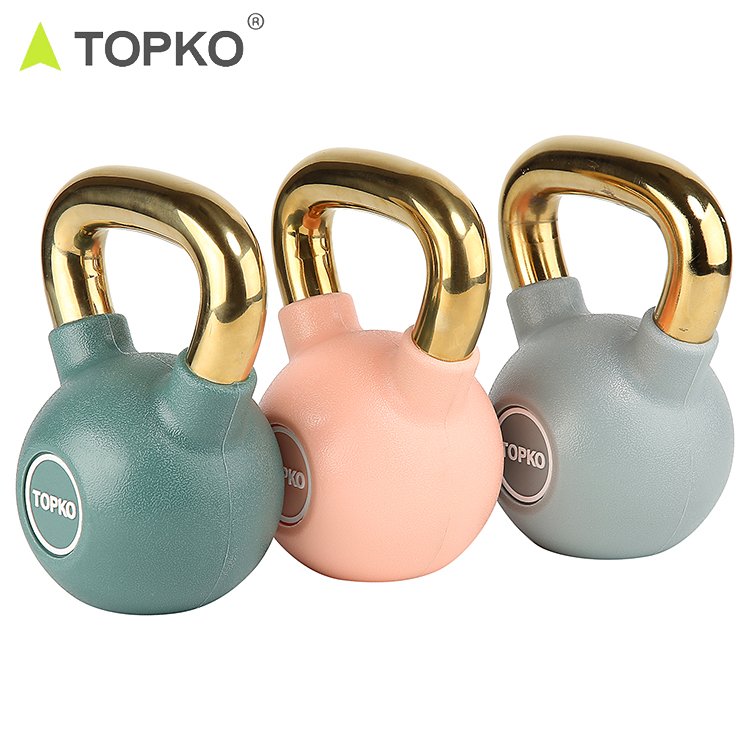 TOPKO gym fitness custom logo weights gold grip pesas rusas competition personalizado cast iron power coated kettlebell