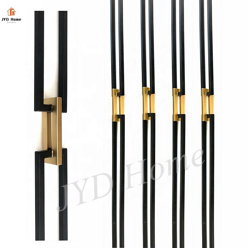 Indoor Decorative Wrought Iron Solid Double Bar with A Golden Link Golden Powder Coated Iron Staircase Spindles Metal Balusters