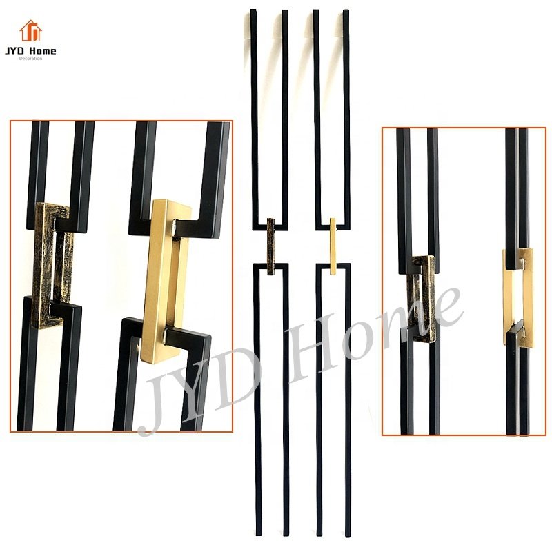 Indoor Decorative Wrought Iron Solid Double Bar with A Golden Link Golden Powder Coated Iron Staircase Spindles Metal Balusters