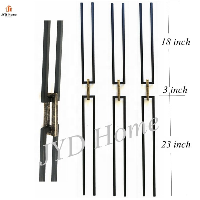 Indoor Decorative Wrought Iron Solid Double Bar with A Golden Link Golden Powder Coated Iron Staircase Spindles Metal Balusters