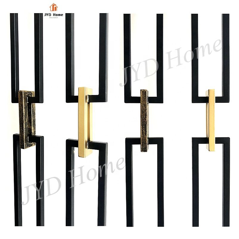Indoor Decorative Wrought Iron Solid Double Bar with A Golden Link Golden Powder Coated Iron Staircase Spindles Metal Balusters