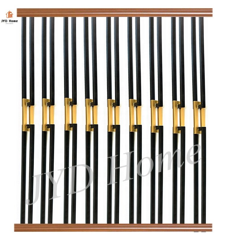 Indoor Decorative Wrought Iron Solid Double Bar with A Golden Link Golden Powder Coated Iron Staircase Spindles Metal Balusters