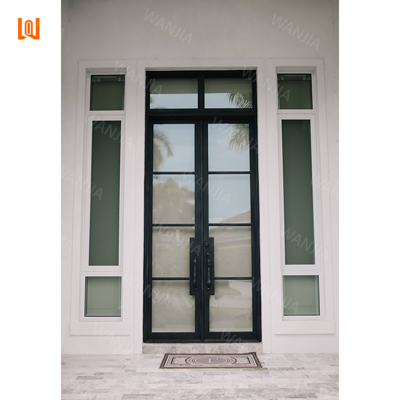 Minimalist Design French Wrought Iron Double Doors Modern Front Entry Wrought Iron Doors Grille Style Custom Wrought Iron Doors