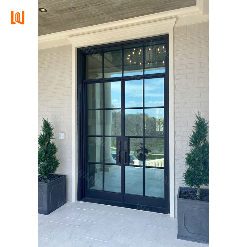 Minimalist Design French Wrought Iron Double Doors Modern Front Entry Wrought Iron Doors Grille Style Custom Wrought Iron Doors