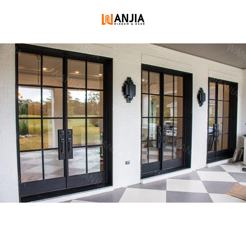 Minimalist Design French Wrought Iron Double Doors Modern Front Entry Wrought Iron Doors Grille Style Custom Wrought Iron Doors